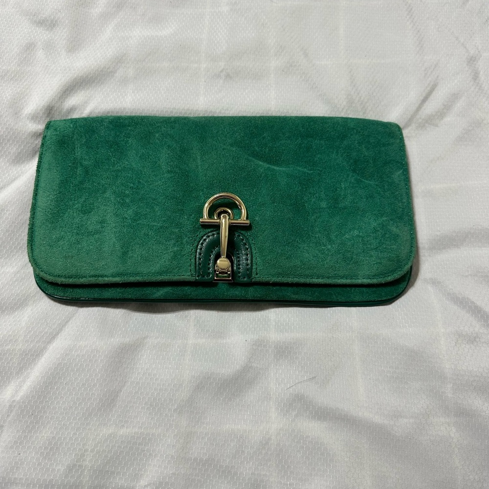 Talbots Emerald Suede Clutch with Gold Accent
